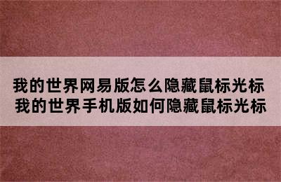 我的世界网易版怎么隐藏鼠标光标 我的世界手机版如何隐藏鼠标光标